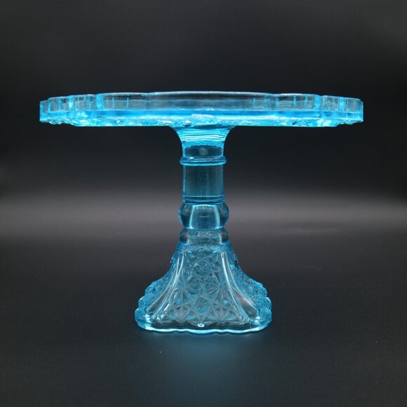 Antique EAPG Uranium Glass Blue Cake Stand | Daisy & Button Cake Stand - Picture 3 of 9